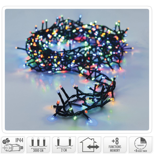 Microcluster - 1800 led - 36m - multicolor - Timer - Lichtfuncties - Geheugen - Buiten Microcluster - 1800 led - 36m - multicolor - Timer - Lichtfuncties - Geheugen - Buiten