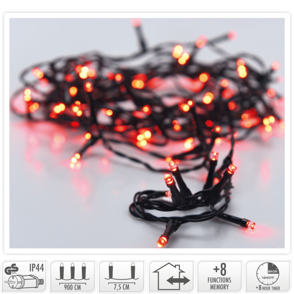 Kerstverlichting 120 led- 9m - rood - Timer - Lichtfuncties - Geheugen - Buiten Kerstverlichting 120 led- 9m - rood - Timer - Lichtfuncties - Geheugen - Buiten