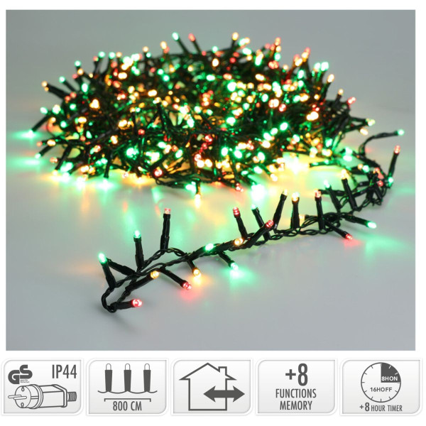 Microcluster - 400 led - 8m - three tone traditional - Timer - Lichtfuncties - Geheugen - Buiten Microcluster - 400 led - 8m - three tone traditional - Timer - Lichtfuncties - Geheugen - Buiten