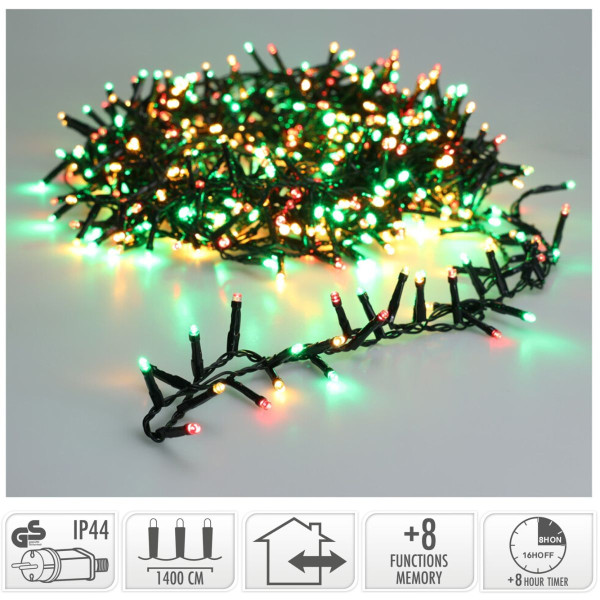 Microcluster - 700 led - 14m - three tone traditional - Timer - Lichtfuncties - Geheugen - Buiten Microcluster - 700 led - 14m - three tone traditional - Timer - Lichtfuncties - Geheugen - Buiten