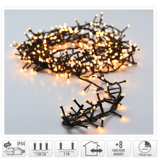 Microcluster - 560 led - 11m - warm wit - Timer - Lichtfuncties - Geheugen - Buiten Microcluster - 560 led - 11m - warm wit - Timer - Lichtfuncties - Geheugen - Buiten