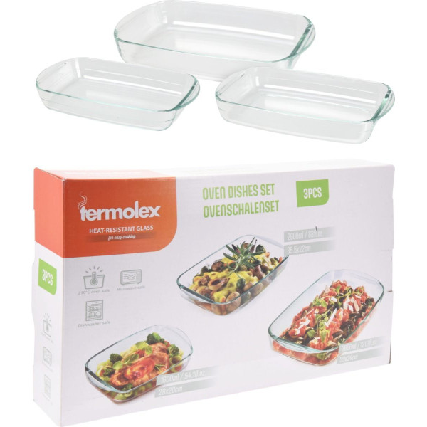 Ovenschalen Set - 3-delig - 1.6L -2.6L - 3.6L - Glas - Vaatwasserbestendig Ovenschalen Set - 3-delig - 1.6L -2.6L - 3.6L - Glas - Vaatwasserbestendig