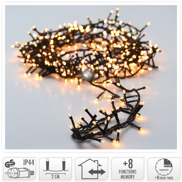 Microcluster - 1800 led - 36m - warm wit - Timer - Lichtfuncties - Geheugen - Buiten Microcluster - 1800 led - 36m - warm wit - Timer - Lichtfuncties - Geheugen - Buiten