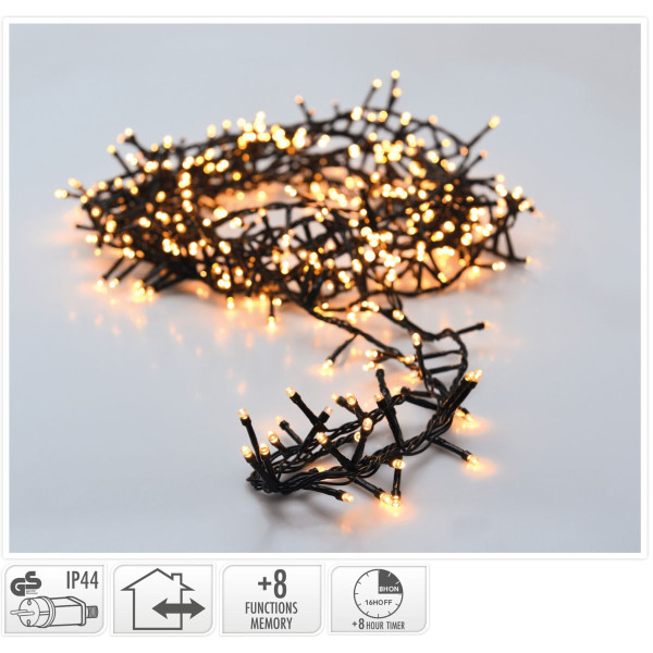 Microcluster - 400 led - 8m - extra warm wit - Timer - Lichtfuncties - Geheugen - Buiten Microcluster - 400 led - 8m - extra warm wit - Timer - Lichtfuncties - Geheugen - Buiten