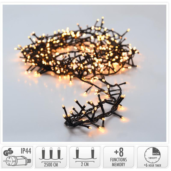Micro Cluster met Haspel - 1250 LED - 25 meter - met timer - extra warm wit Micro Cluster met Haspel - 1250 LED - 25 meter - met timer - extra warm wit
