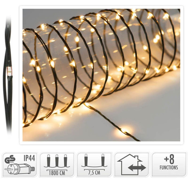 LED Verlichting 240 LED - 18 meter - extra warm wit - voor binnen en buiten - 8 Lichtfuncties - Soft Wire LED Verlichting 240 LED - 18 meter - extra warm wit - voor binnen en buiten - 8 Lichtfuncties - Soft Wire