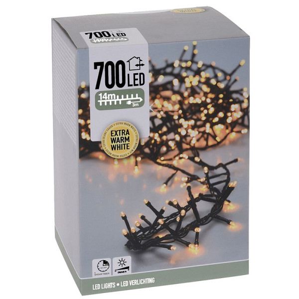 Micro Cluster 700 LED - 14m - met timer en dimmer - extra warm wit Micro Cluster 700 LED - 14m - met timer en dimmer - extra warm wit