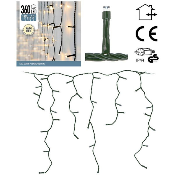 IJspegel verlichting 360 LED's - 12 meter - warm wit IJspegel verlichting 360 LED's - 12 meter - warm wit