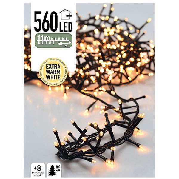 Micro Cluster 560 LED's - 11 meter - extra warm wit - 8 functies + geheugen Micro Cluster 560 LED's - 11 meter - extra warm wit - 8 functies + geheugen