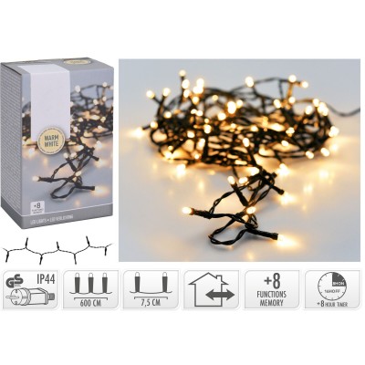 Kerstverlichting 80 led- 6m - warm wit - Timer - Lichtfuncties - Geheugen - Buiten