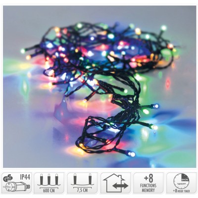 Kerstverlichting 80 led- 6m - multicolor - Timer - Lichtfuncties - Geheugen - Buiten