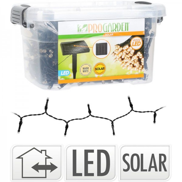 Solar Lichtsnoer - 400 LED - 24  + 4 meter - Warm wit  - met Bewaarbox