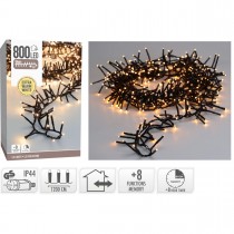 Maxi Cluster Kerstverlichting - 800 led - 12m - extra warm wit - Timer - Lichtfuncties - Geheugen - Buiten