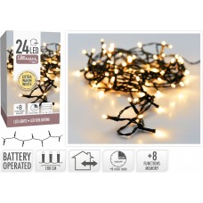 Kerstverlichting 24 led - 1.80m - extra warm wit - Batterij - Lichtfuncties - Geheugen - Timer