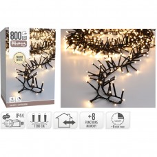 Maxi Cluster Kerstverlichting - 800 led - 12m - warm wit - Timer - Lichtfuncties - Geheugen - Buiten